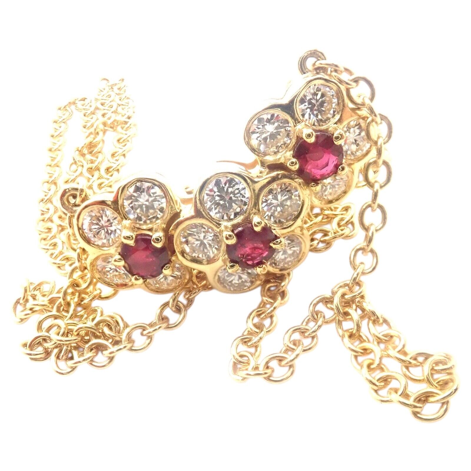 Authentic Van Cleef & Arpels 18k Yellow Gold Ruby Diamond Fleurette Necklace | Luxury Jewelry for Women | Perfect for Weddings, Anniversaries & Special Occasions
