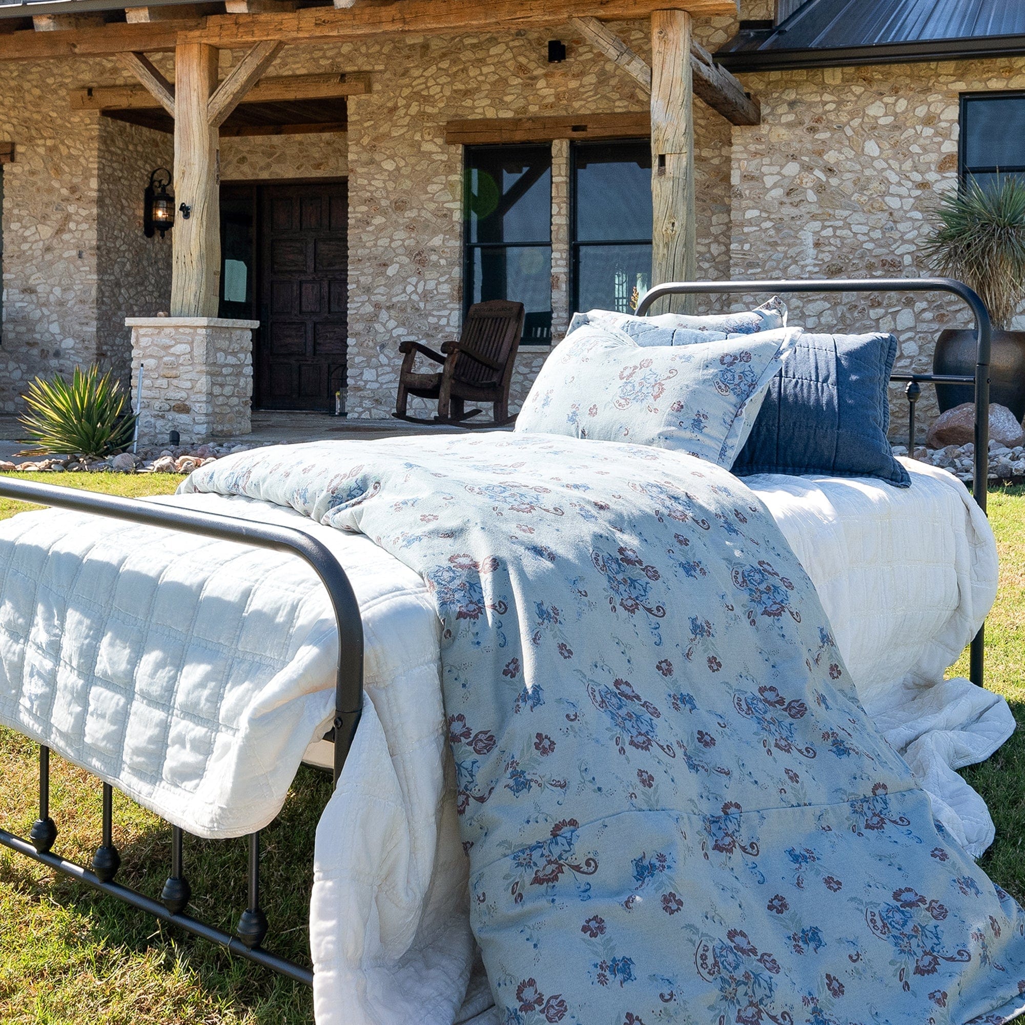 Rosabel Washed Denim Bedding Set - Soft & Stylish Queen/King Size Comforter Cover & Pillowcases - Perfect for Farmhouse, Rustic & Modern Bedroom Decor