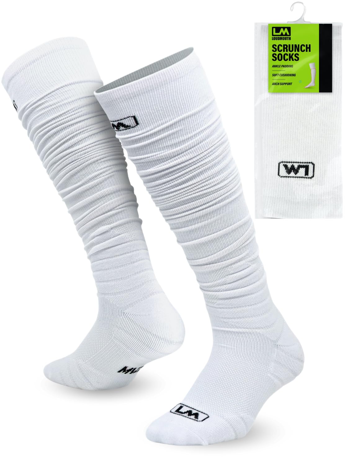 Loudmouth Football Scrunch Socks - Extra Long Padded Athletic Socks for Men, Women & Youth | Comfortable Performance Socks for Soccer, Football & Sports Training