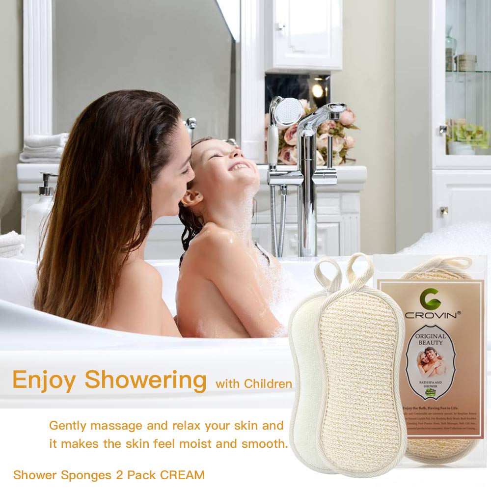 CROVIN 2 Pack Exfoliating Bath Sponge Pads for Shower & Body Scrub - Soft & Durable Exfoliator for Smooth Skin, Perfect for Daily Use & Spa Days