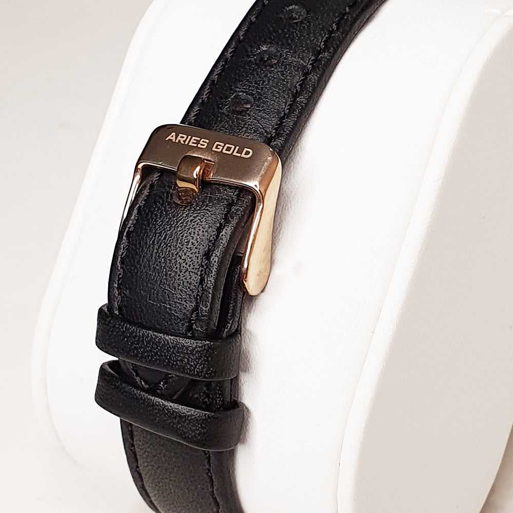 ARIES GOLD URBAN SANTOS Rose Gold Stainless Steel Women's Watch with Black Leather Strap - Fashion Accessory for Everyday Wear, Office & Special Occasions