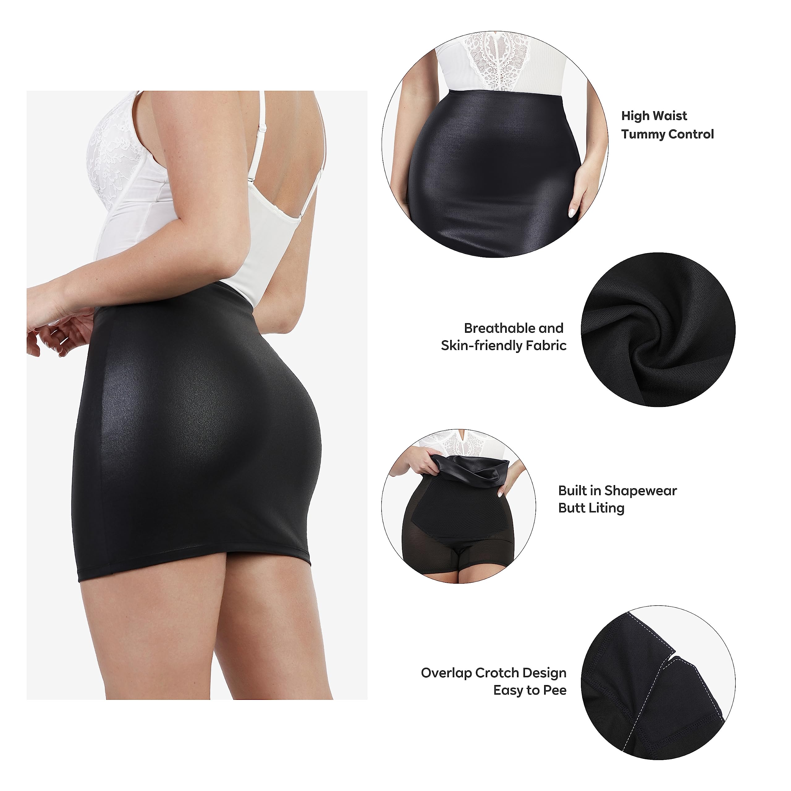 Popilush Faux Leather Shapewear Skirt for Women - High Waist Tummy Control Mini Skirt with Built-in Shaper | Perfect for Body Shaping, Night Out, Club Wear & Office Outfits
