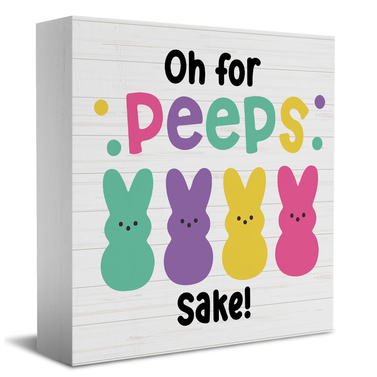 Funny Easter Bunny Wooden Box Sign - Cute Easter Decor for Desk, Home, Farmhouse, Kitchen & Bathroom - Perfect Easter Gift & Shelf Decoration - Great for Peeps Shake Sign & Holiday Table Display