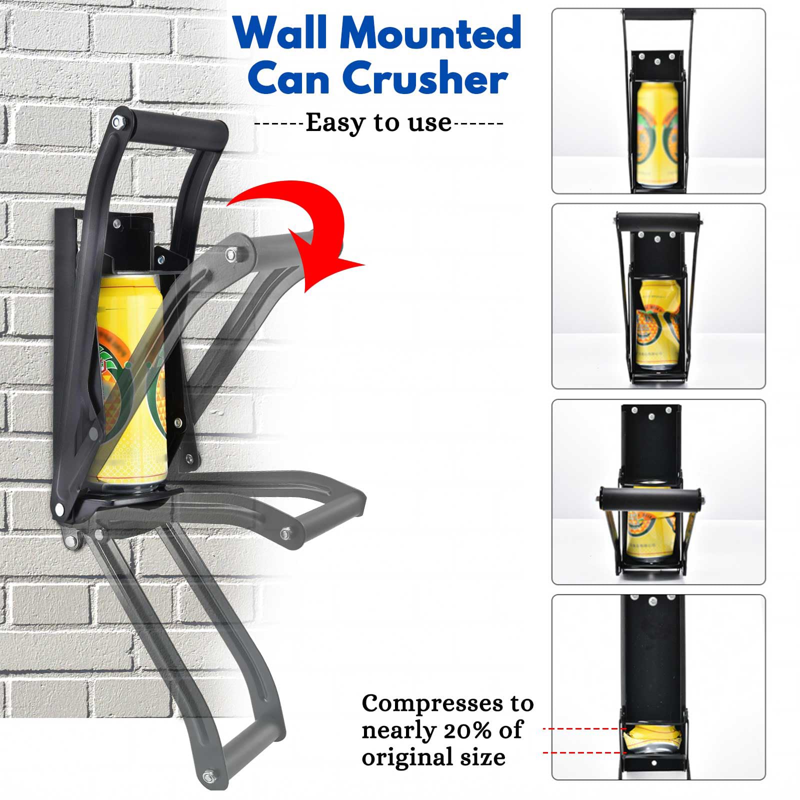 16oz & 12oz Aluminum Can Crusher for Soda & Beer - Wall Mounted Can Smasher with Gloves for Easy Recycling | Perfect for Home, Garage & Outdoor Use