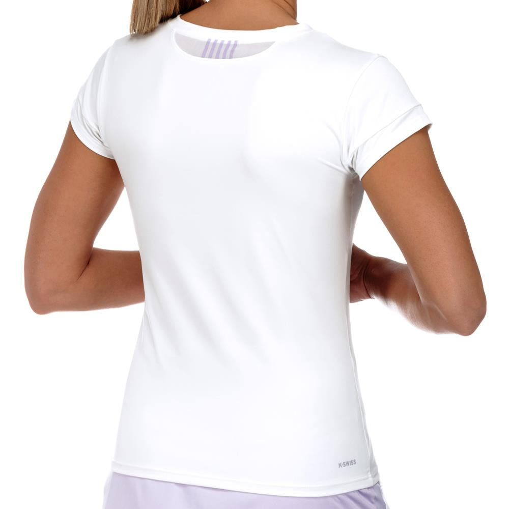 K Swiss Women's Spring Pace Cap Sleeve Top - Breathable White Workout Shirt for Running, Yoga & Gym | Lightweight Athletic Tee