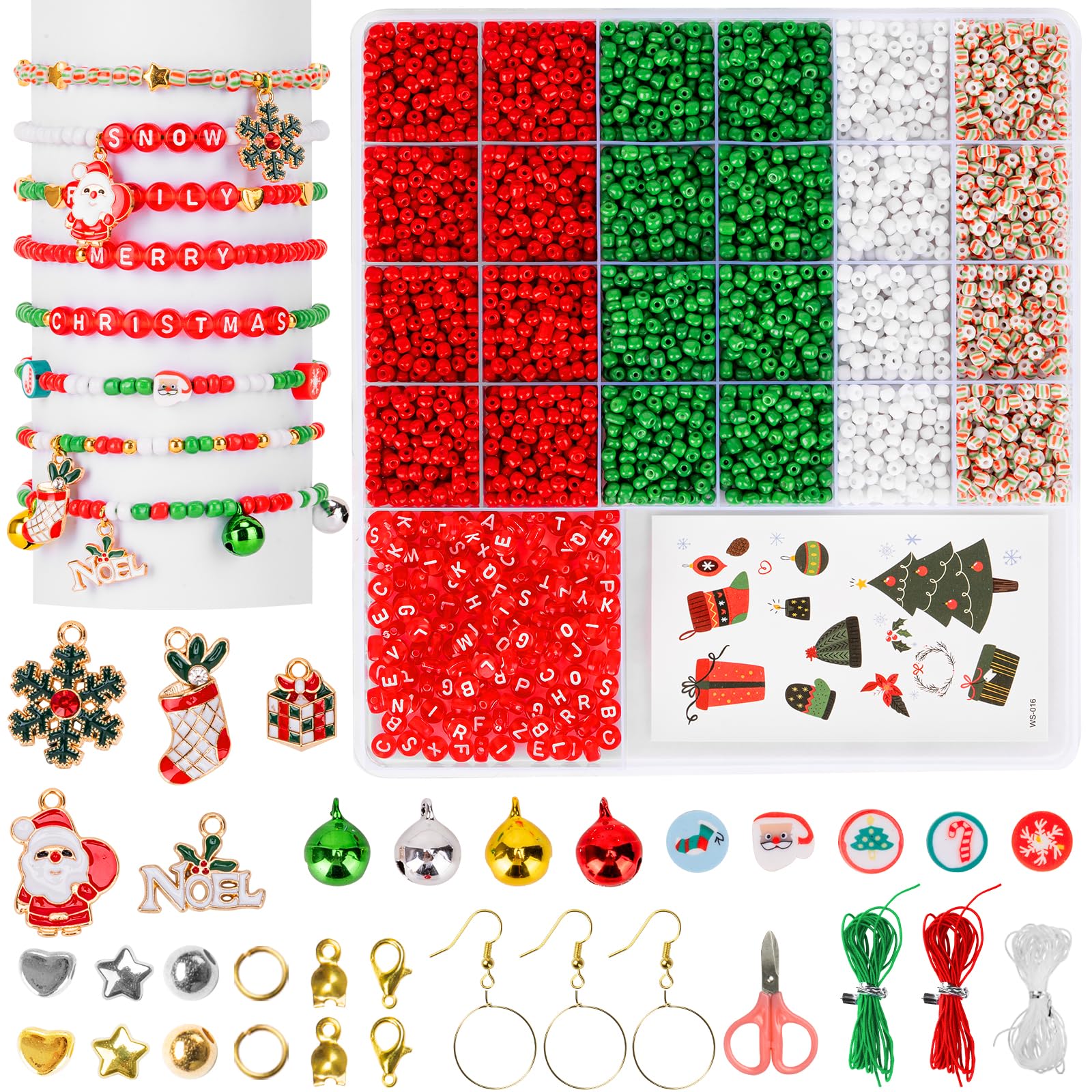 Christmas Friendship Bracelet Kit with Glass Seed Beads & Red Letter Beads (A-Z) - DIY Jewelry Making Supplies for Holiday Gifts, Party Favors & Christmas Crafts | Perfect for DIY Gifts, Holiday Decorations & Festive Accessories