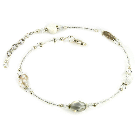 White Crystal Czech Beaded Anklet - Elegant Bohemian Ankle Bracelet for Women | Perfect for Summer, Beach, Weddings & Boho Fashion