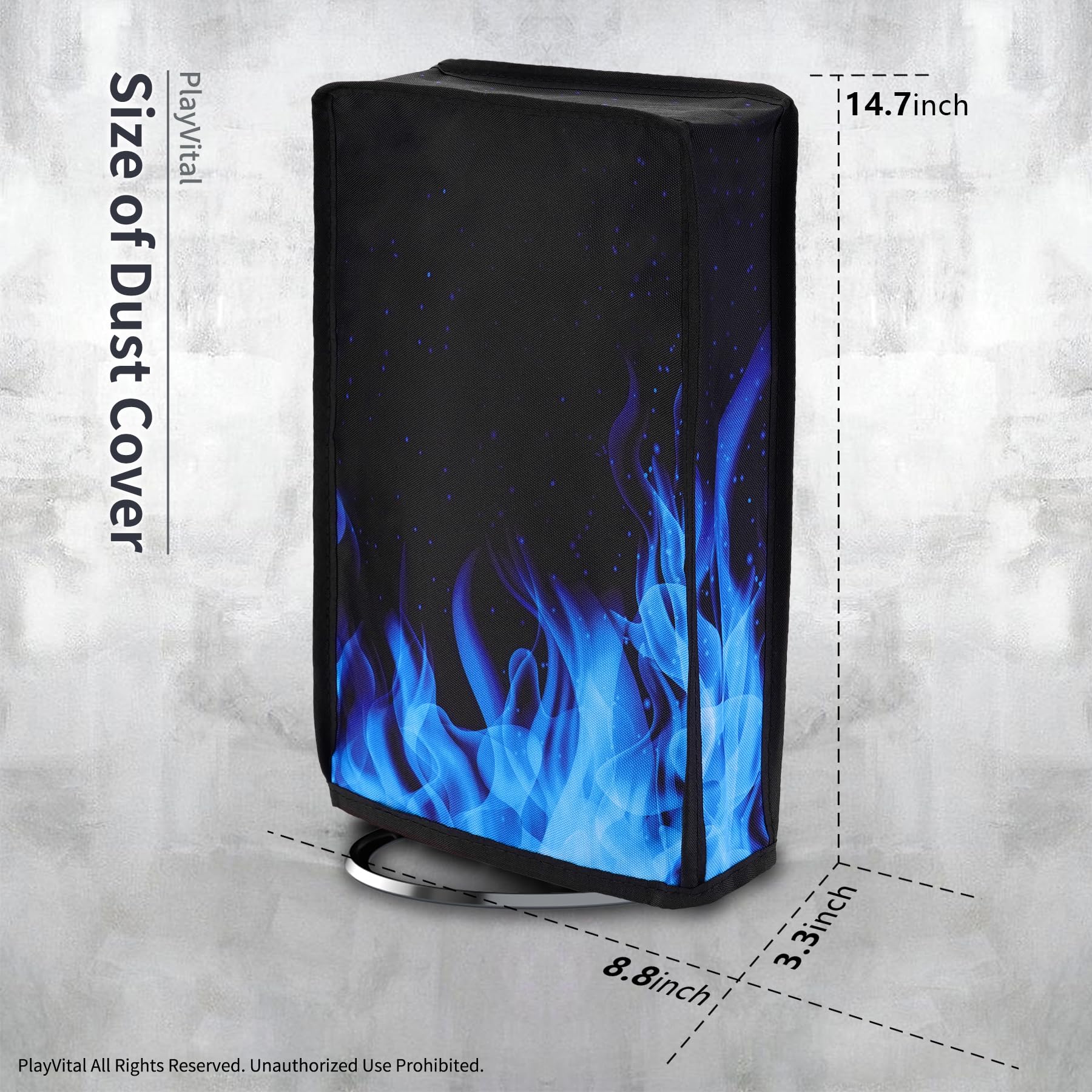 PlayVital Vertical Dust Cover for PS5 Slim Digital Edition (New Smaller Design) - Nylon Dust Proof & Waterproof Protector Sleeve for PS5 Slim Console - Blue Flame - Perfect for Gaming Setup & Console Protection