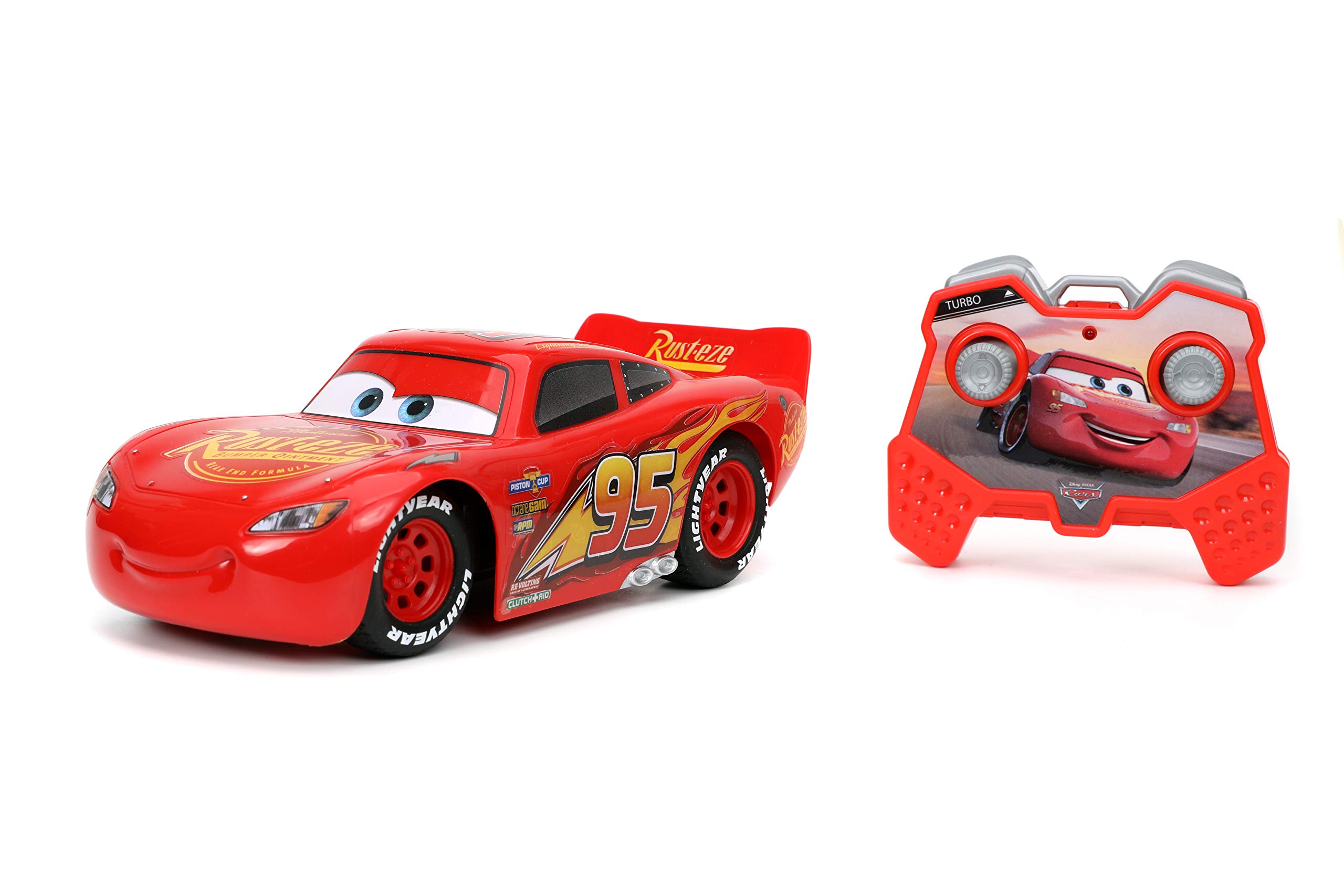 Jada Toys Pixar Cars 1:24 Scale Lightning McQueen RC Remote Control Car - 2.4GHz Red Racing Toy for Kids | Birthday Gift, Collectible, Indoor & Outdoor Play