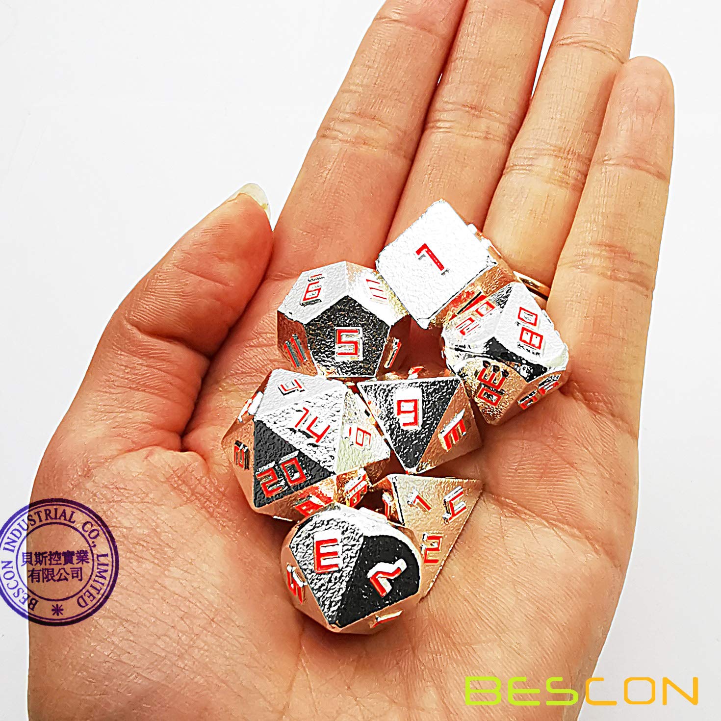 Bescon Silver-Ore Lode Solid Metal Dice Set - Premium Raw Metal Polyhedral D&D RPG 7-Piece Dice Set for Tabletop Gaming, Dungeons & Dragons, Pathfinder & Roleplaying Games