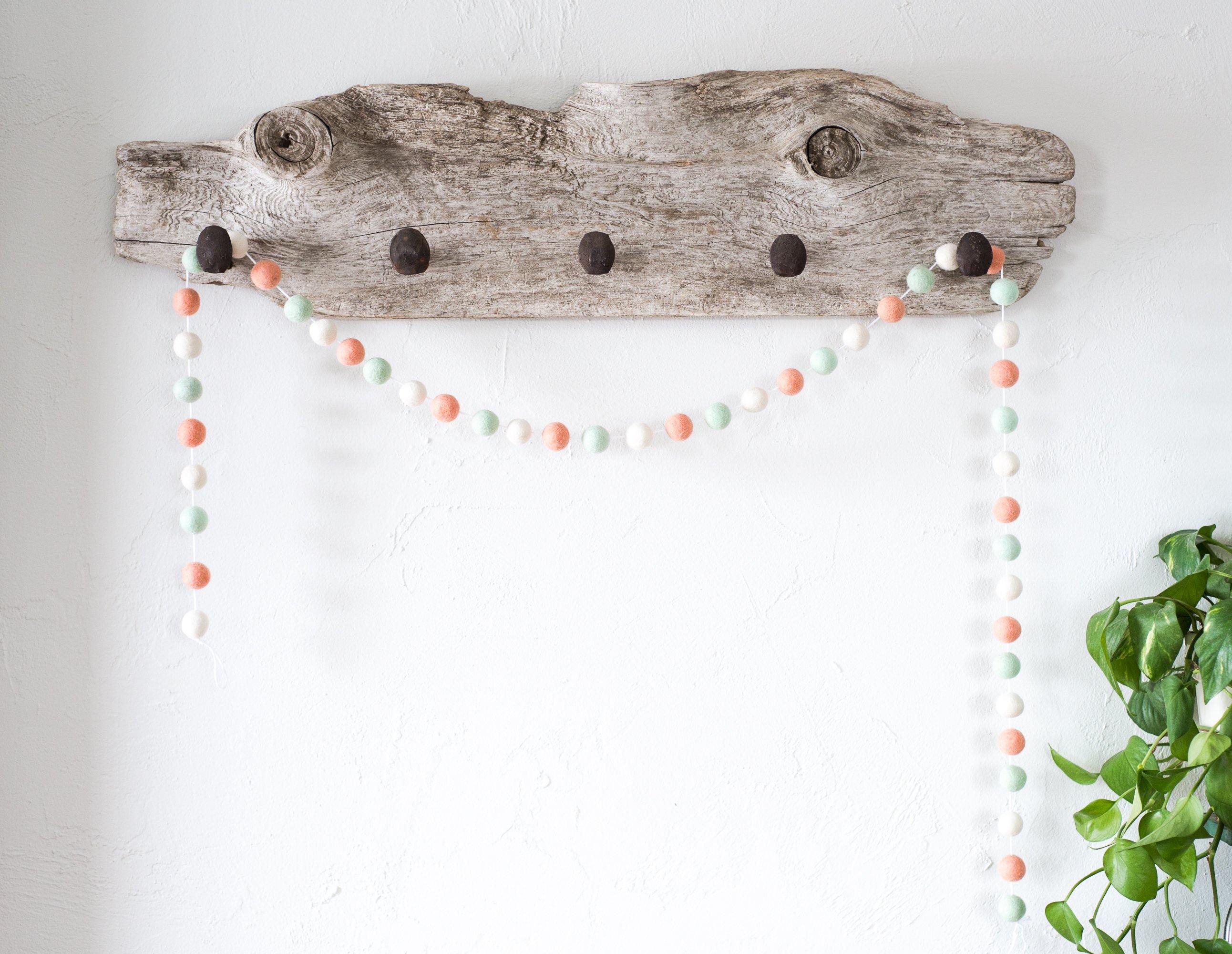 Peach & Mint Felt Ball Garland - Handmade Wool Decoration for Nursery, Wedding, Party & Home Decor - Perfect for Baby Showers, Christmas Tree & Wall Hanging