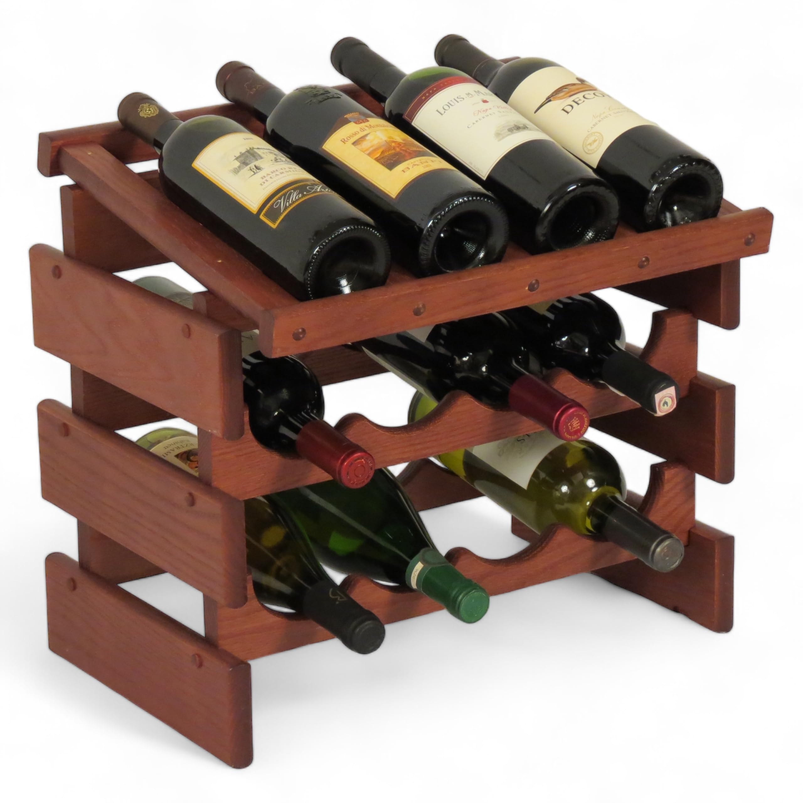 12-Bottle Wooden Wine Rack Display - Mahogany Dakota Top Wine Holder for Kitchen, Bar & Dining Room Storage | Premium Wooden Mallet for Wine Enthusiasts