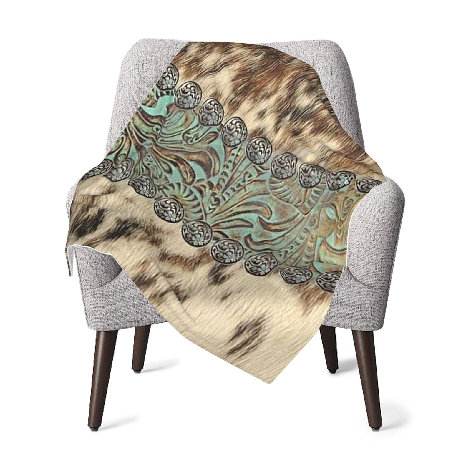 SYUTZSING Rustic Brown Teal Western Tooled Leather Baby Blanket - Ultra Soft & Warm Cozy Throw for Newborns & Toddlers | Perfect for Nursery, Crib, Stroller & Travel | Western Country Style Baby Gift