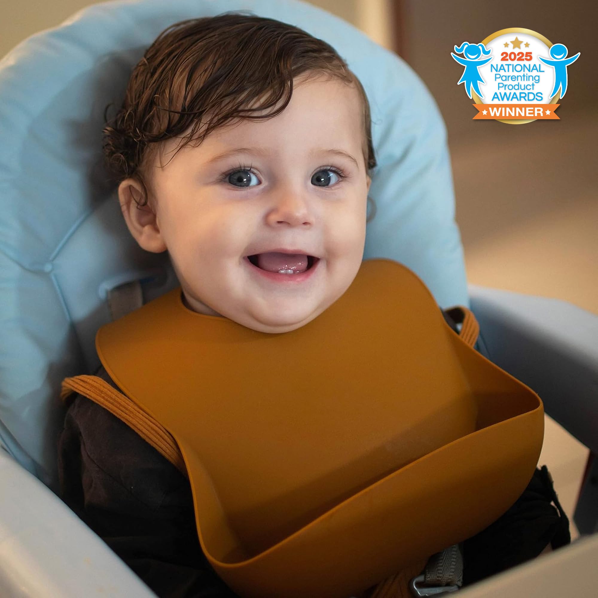 Moonkie Silicone Baby Bibs Set of 2 - BPA Free, Waterproof & Adjustable Feeding Bibs for Infants & Toddlers | Soft, Flexible & Easy to Clean | Perfect for Mealtime, Snacks & Messy Play (Dark Grey/Kodak)