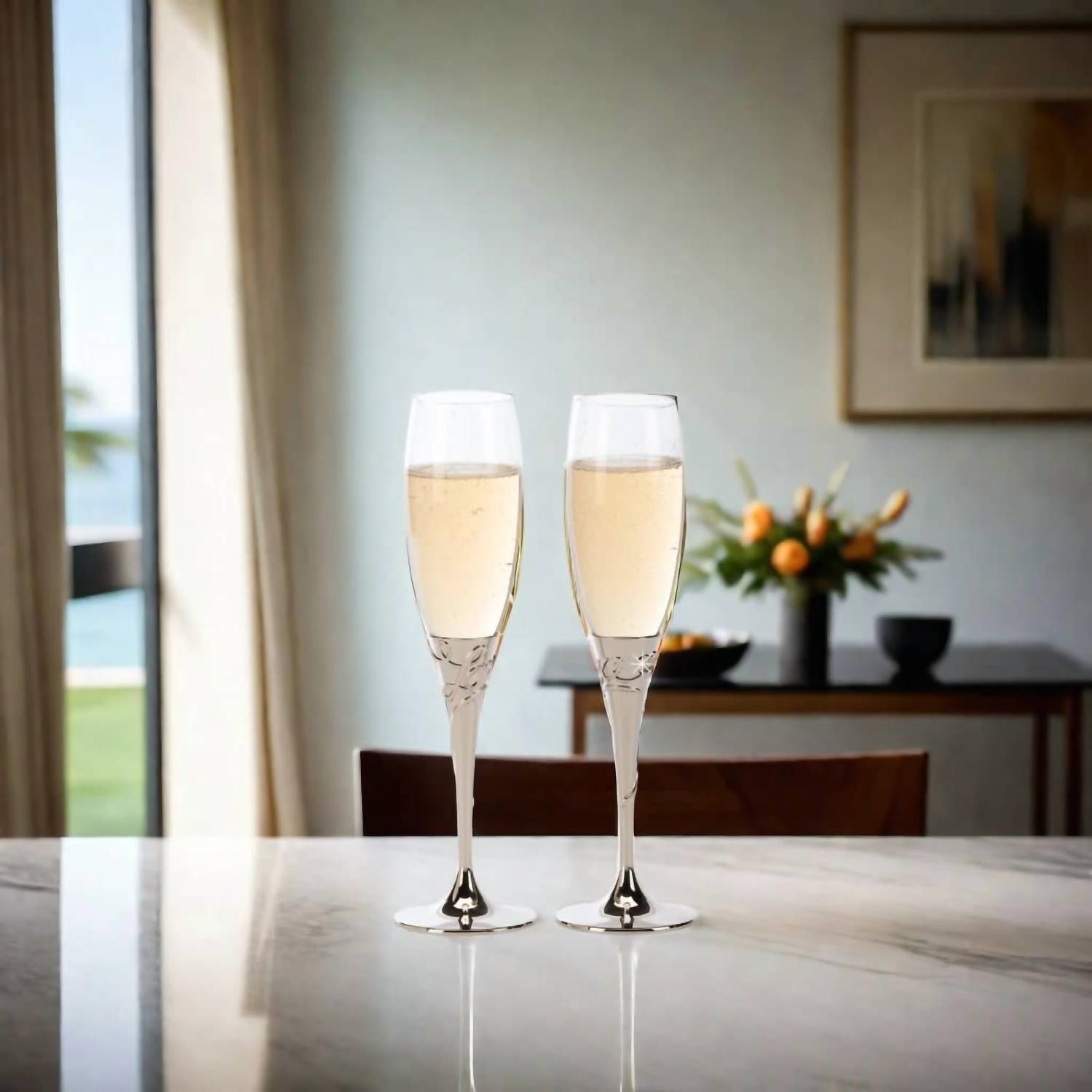 Elegant Nickel Champagne Flutes Set for Wedding Toasts & Romantic Celebrations - Perfect for Anniversaries, Valentine's Day & Special Occasions