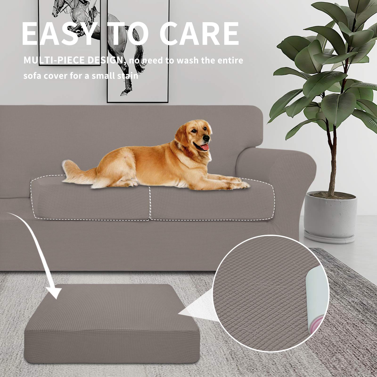 4-Piece Stretch Sofa Cover for Dogs & Pets - Washable Spandex Jacquard Slipcover Fits 3-Cushion Couches - Elastic Furniture Protector for Pets & Kids (Taupe) - Perfect for Pet Owners & Family Homes with Active Kids