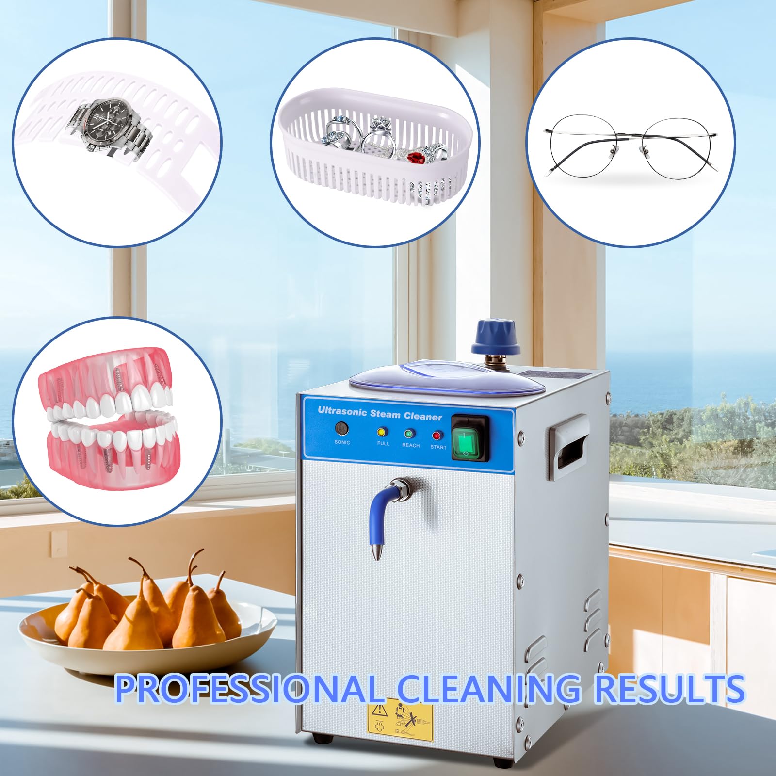DZQ 2-in-1 Jewelry Steam & Ultrasonic Cleaner - 1200W Steamer & 35W Ultrasonic Cleaner for Gold, Silver Jewelry, Watches, Eyeglasses, Dentures - Professional Cleaning Solution for Home & Jewelry Stores