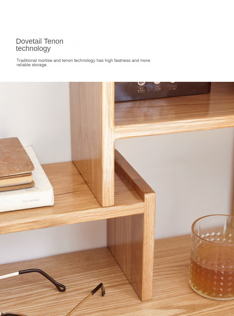 Oak Solid Wood Small Bookcase - Simple Study & Telescopic Organizing Shelf - Nordic Style Home Office & Living Room Storage Solution