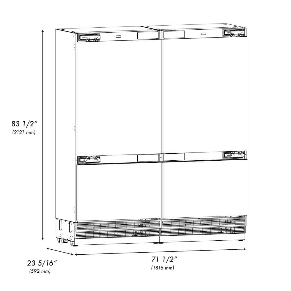 ZLINE Autograph Edition 72 Inch Built-In French Door Refrigerator - 39.6 cu ft Panel Ready Bottom Freezer with Water Dispenser & Ice Maker - Graphite Gray Interior & Champagne Bronze Accents (GRBITZ 72 CB) - Perfect for Modern Kitchens & Luxury Homes