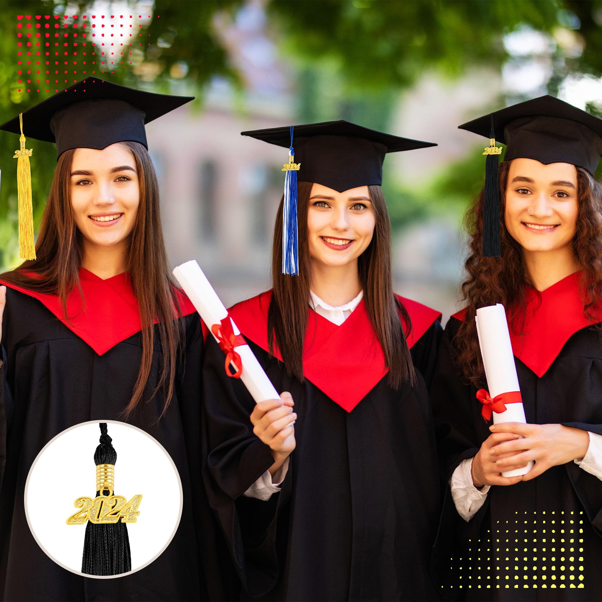 12-Piece 2024 Graduation Tassel Set - Classic Academic Cap Tassels for Graduation Ceremonies, Parties & Decorations (Black) | Perfect for High School, College & University Graduation Gifts