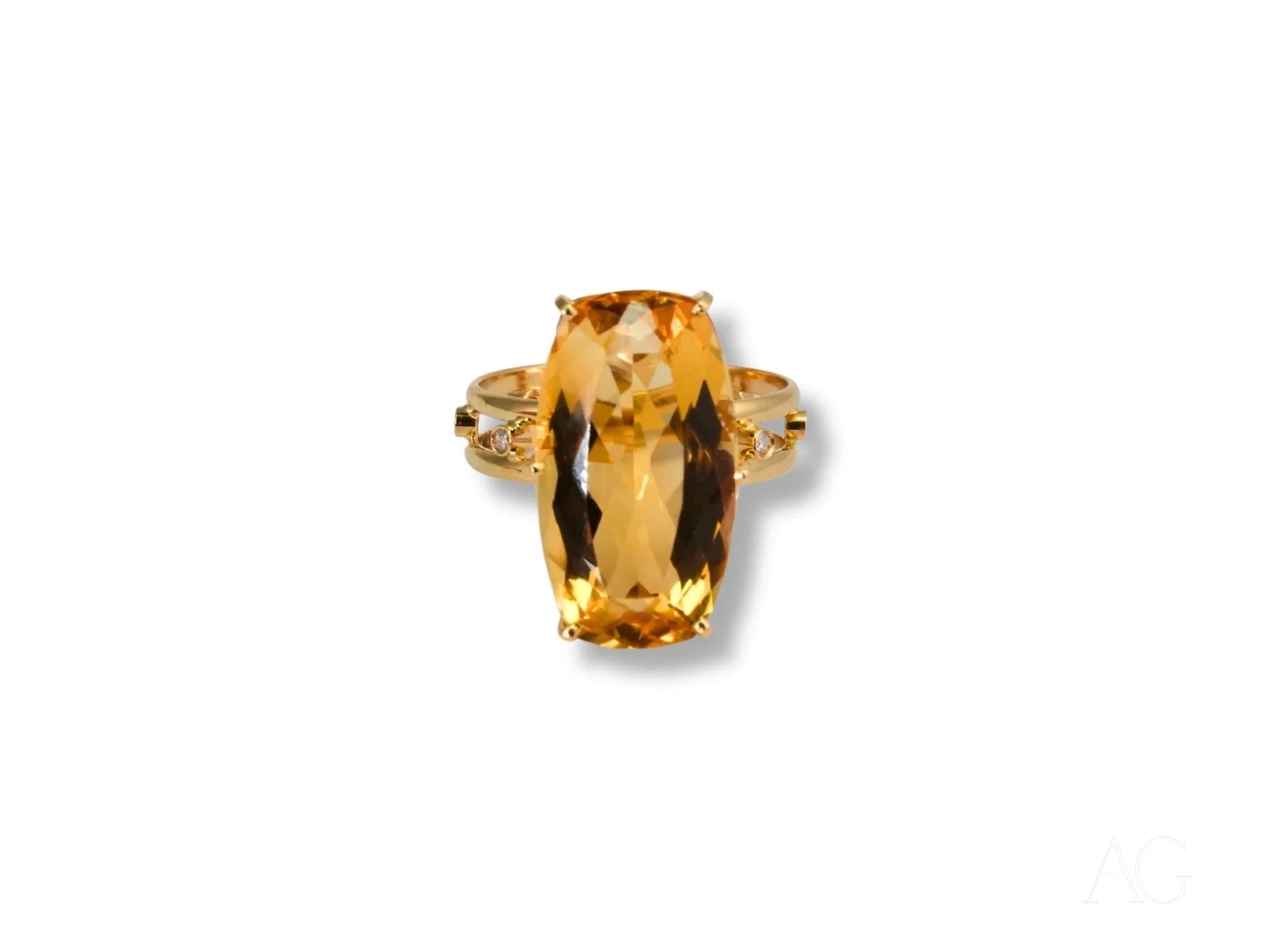 Sunfire Elegance: 14K Gold Citrine and Diamond Ring for Women | Vintage Style Engagement & Wedding Jewelry Gift
