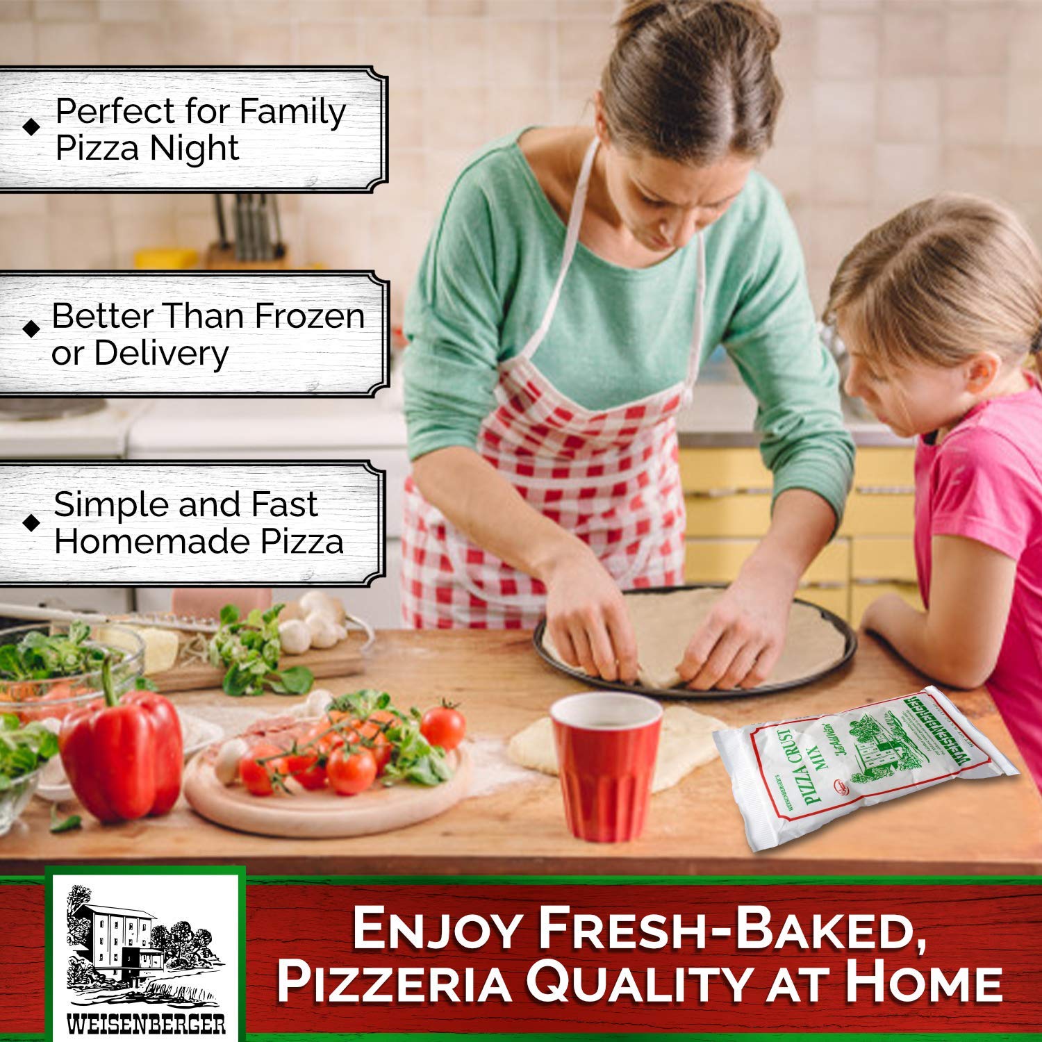 Weisenberger Pizza Crust Mix, 6.5 Oz (3-Pack) - Premade Pizza Dough Flour for Homemade Pizza, Breadsticks, Flatbread & Calzones - Perfect for Family Dinners, Parties & Quick Meals