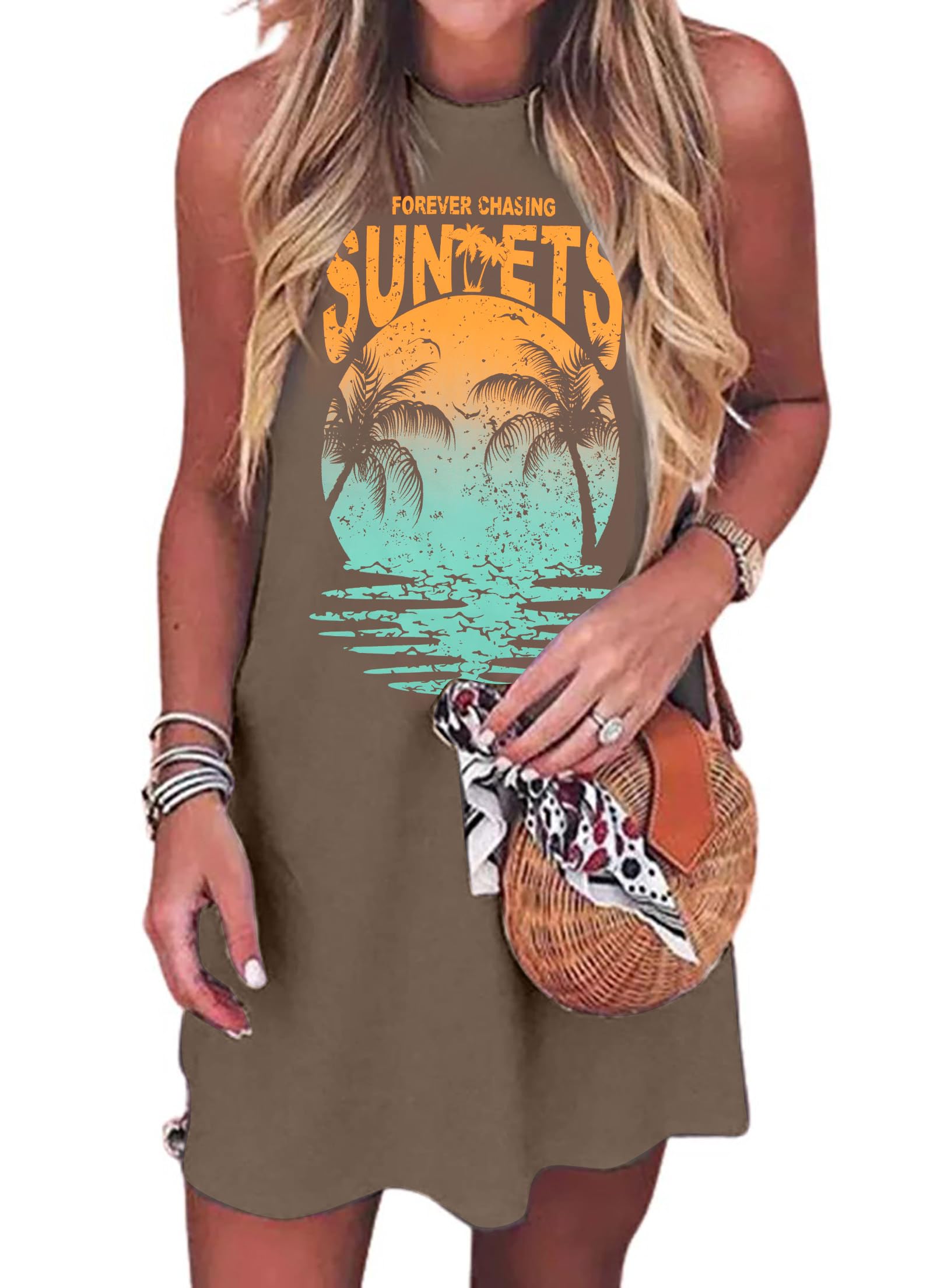 Women's Summer Sundress - Floral Print Mini Tank Dress, Sleeveless Beach Dress, Casual Short Sun Dress for Vacation, Pool Party & Outdoor Activities