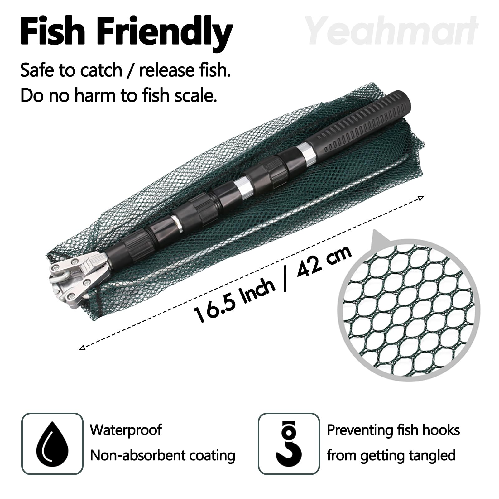 Yeahmart Collapsible Telescopic Fishing Net with Aluminum Handle & Nylon Mesh - Extendable 21-51 Inch Minnow Landing Net for Saltwater & Freshwater - Perfect for Kids, Men & Women Anglers (Great for Stream, Lake & Shore Fishing)