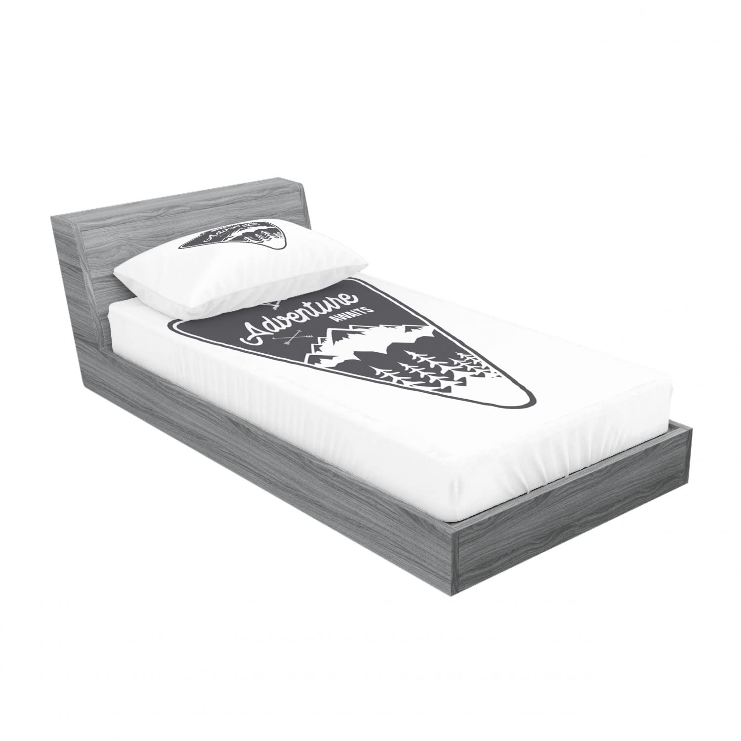 Ambesonne 2-Pack Twin Fitted Sheets & Pillow Sham Set - Camping & Hiking Themed Bedding Decor (White & Grey) - Includes 2 Fitted Sheets & 2 Pillow Covers - Perfect for Outdoor Enthusiasts & Adventure-Themed Bedrooms