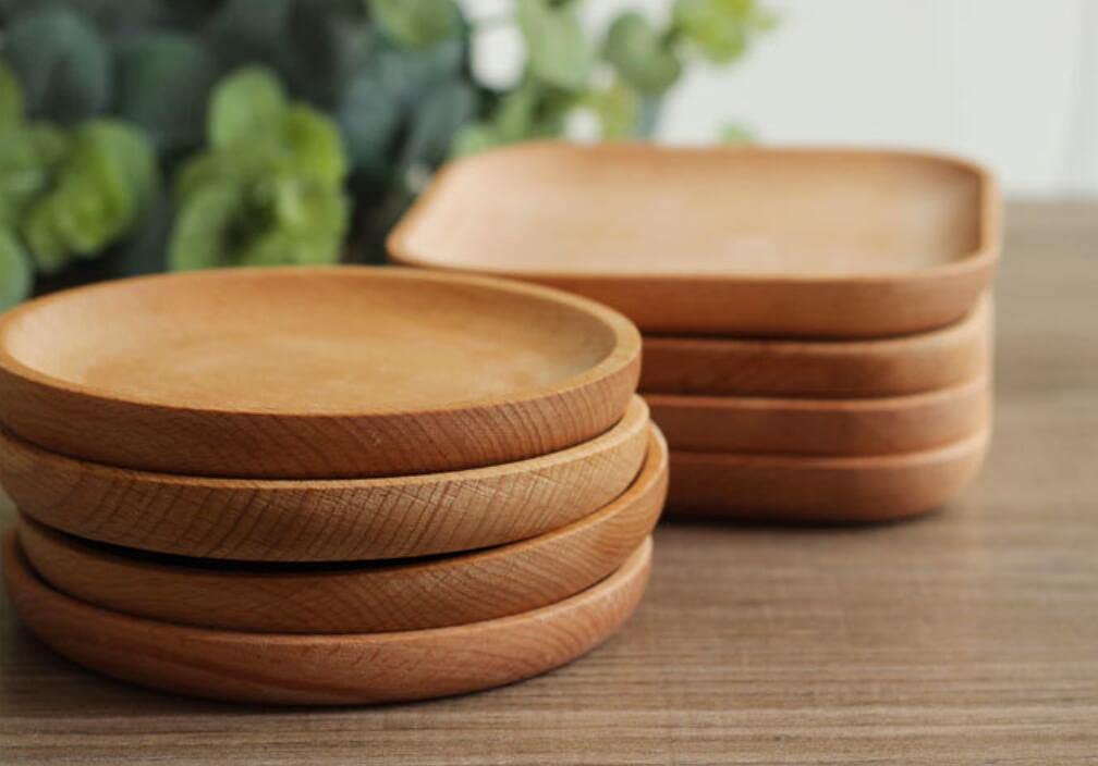 Wooden Dinner Plates 4-Pack - Round Salad Serving Dishes for Kitchen, Perfect for Breakfast Lunch & Dinner