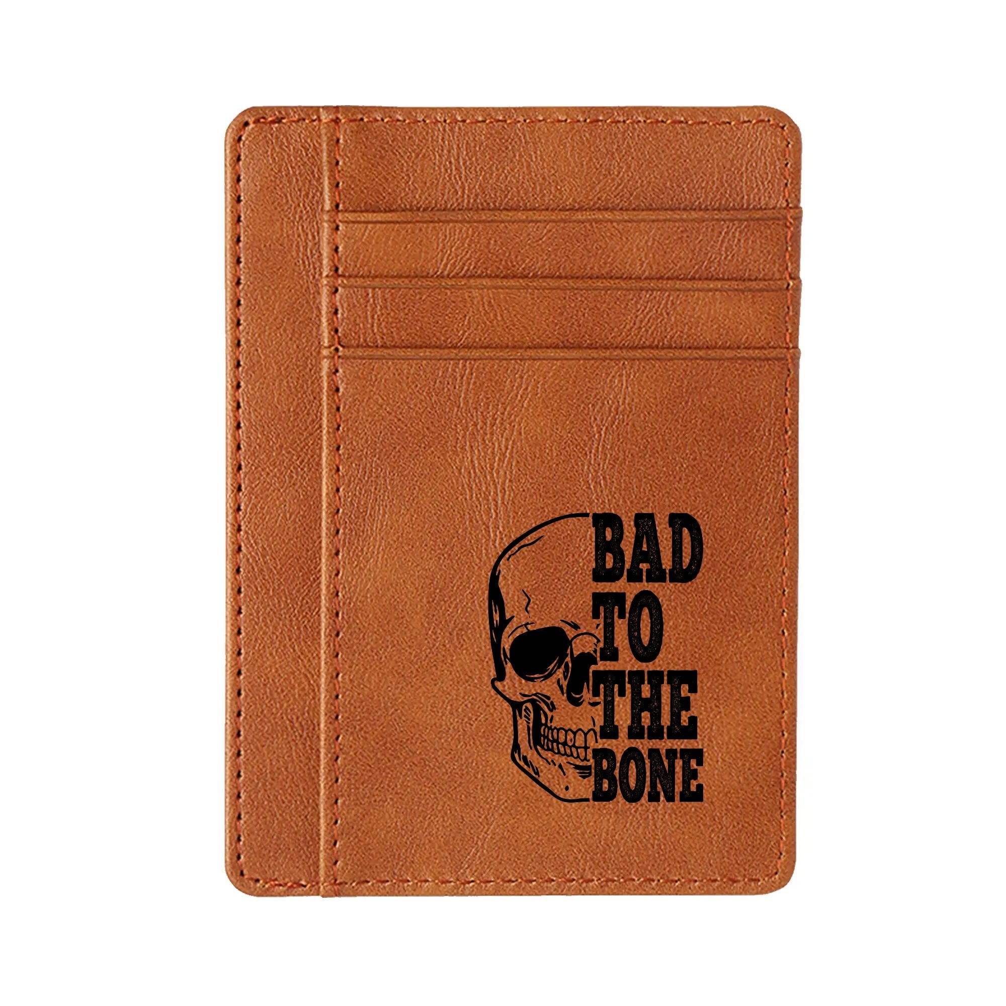Bad To The Bone Minimalist Leather Wallets for Men - Slim RFID Blocking Bifold Wallet - Perfect for Everyday Carry, Travel & Gift Giving