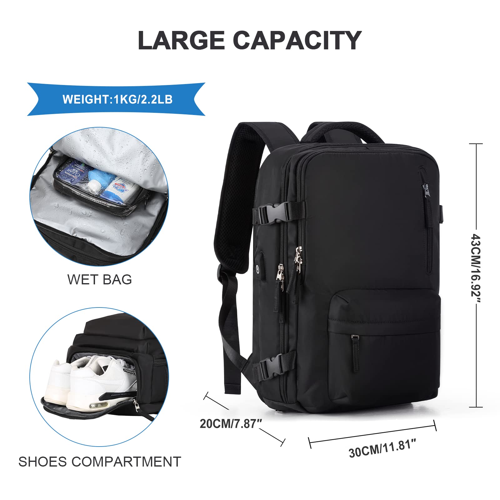 TSA Approved Underseat Carry On Backpack for Women - 14 Inch Laptop Travel Backpack, Cabin Bag Airplane Personal Item, Business Casual Work & Weekend Getaway - Compact Black Hand Luggage for Flights