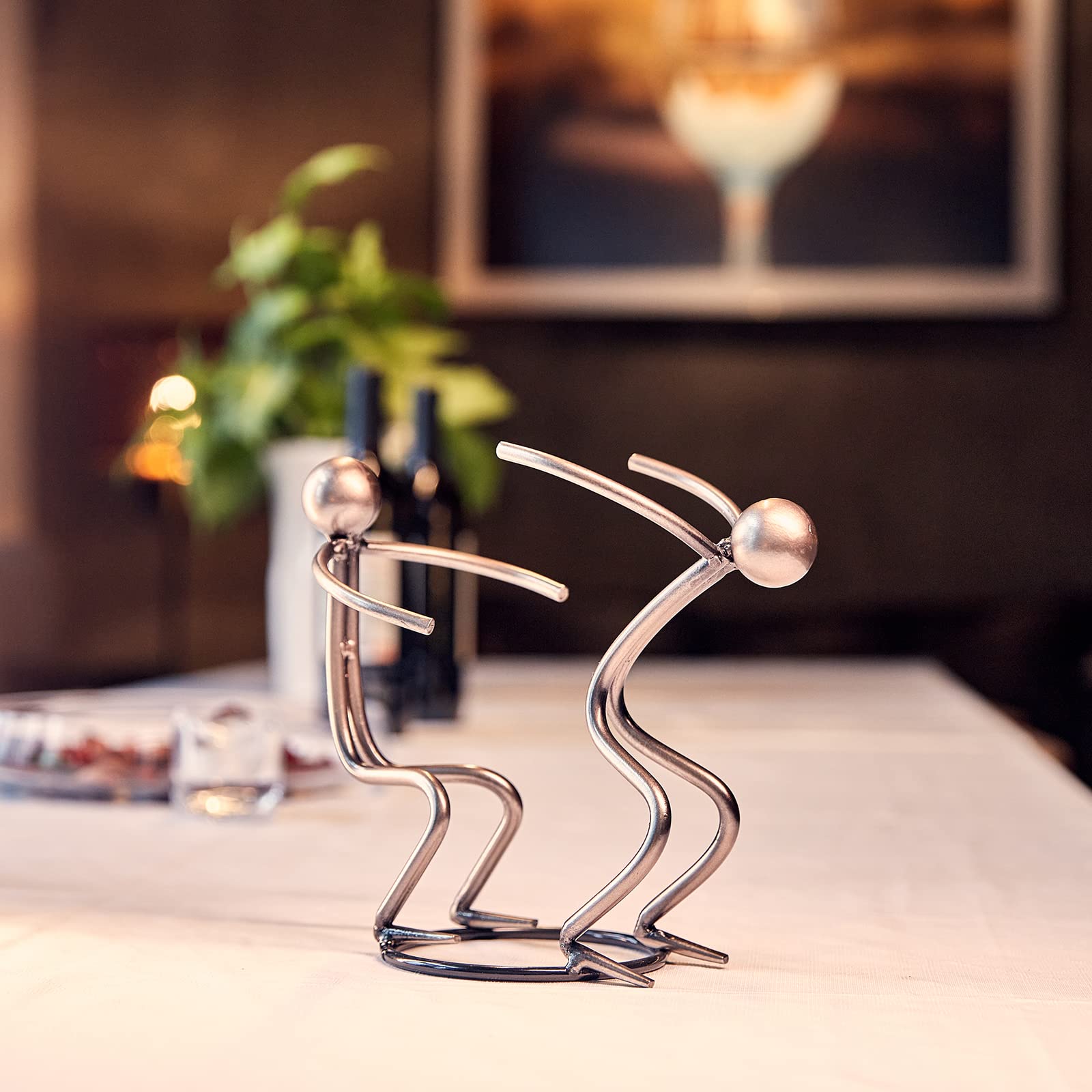 Aayla Metallic Silver Tabletop Wine Rack - Freestanding Countertop Wine Bottle Holder for Kitchen, Bar & Dining Room | Unique Wine Gifts & Accessories for Wine Lovers (Holds 2 Bottles)