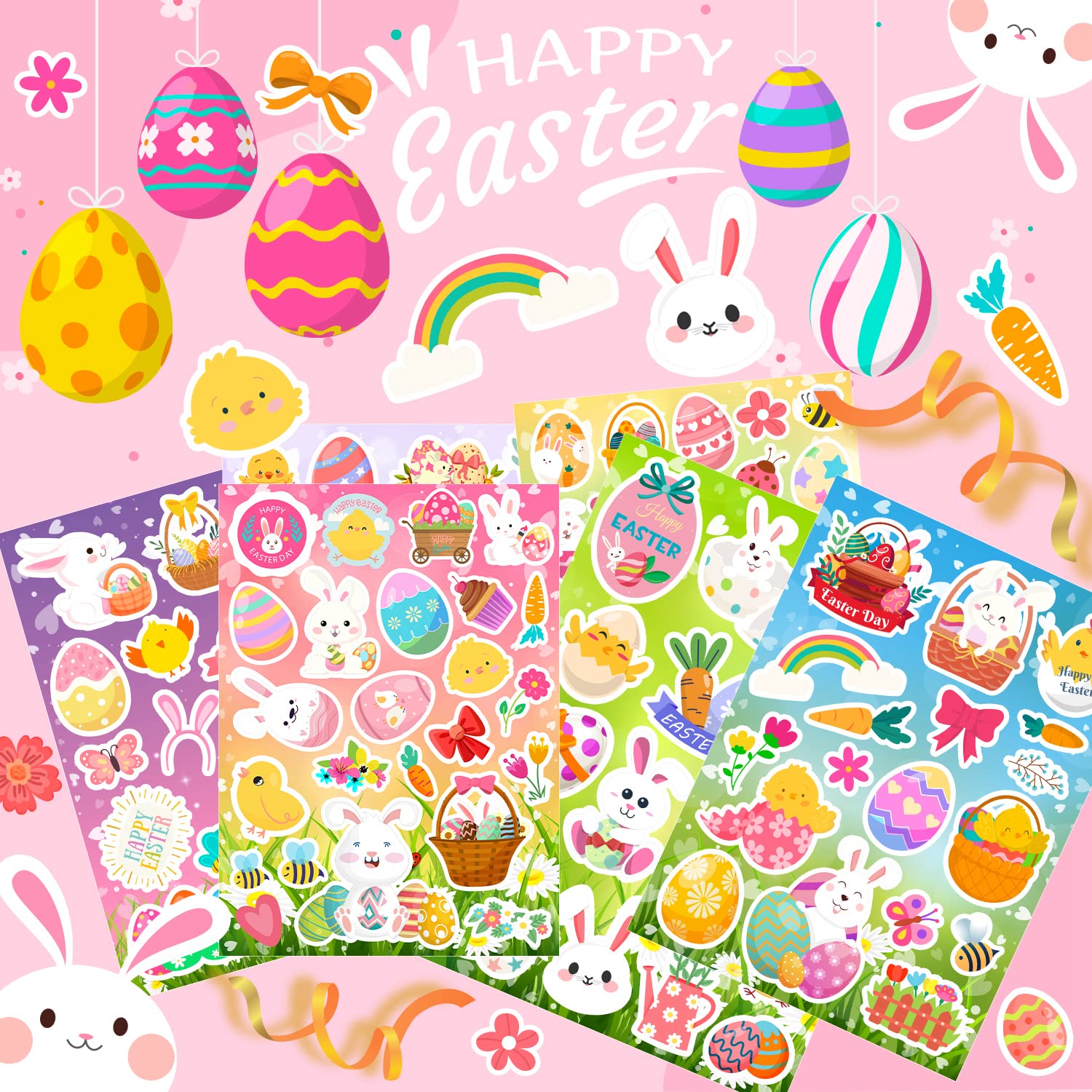 36 Sheets Easter Stickers for Kids - Bunny & Egg Decorations, Easter Party Favors, Basket Stuffers & Goodie Bag Fillers - Perfect for Easter Egg Decorating, Crafts, and Holiday Celebrations