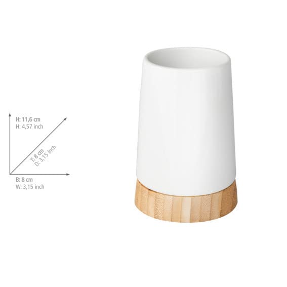 Wenko 17675100 Bamboo Toothbrush Cup with Ceramic Base - Perfect for Bathroom Countertop Organization & Travel