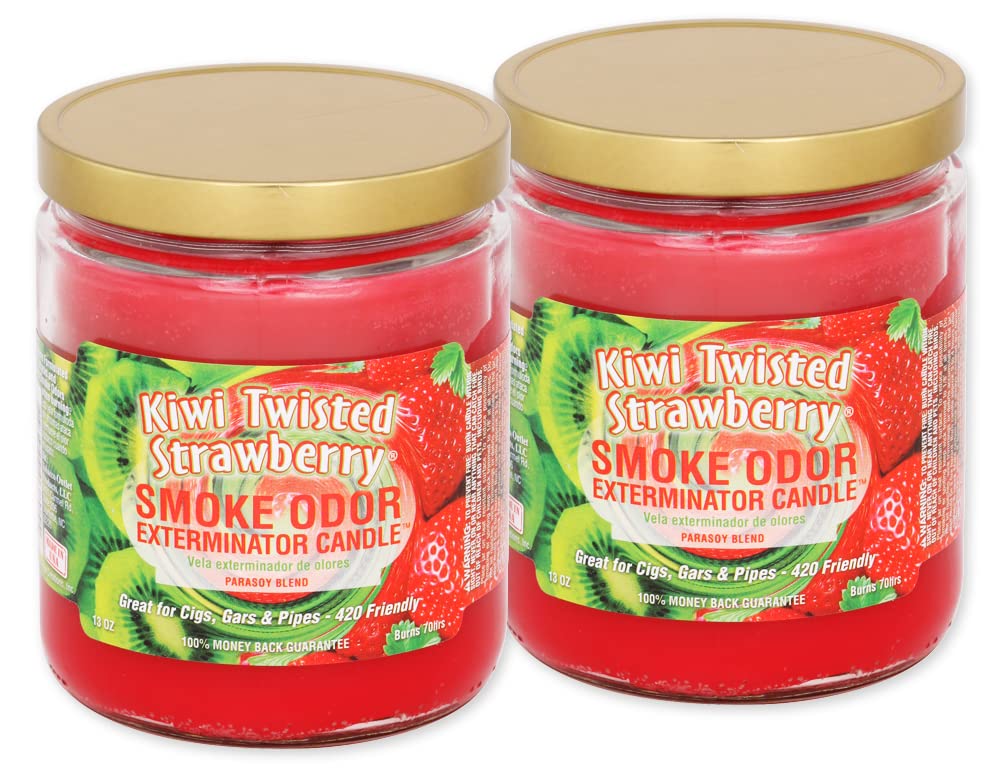 Smoke Odor Eliminator Candle - 13oz Kiwi Strawberry Scented Jar Candle (2-Pack) | Home Air Freshener for Kitchen, Bathroom & Living Room
