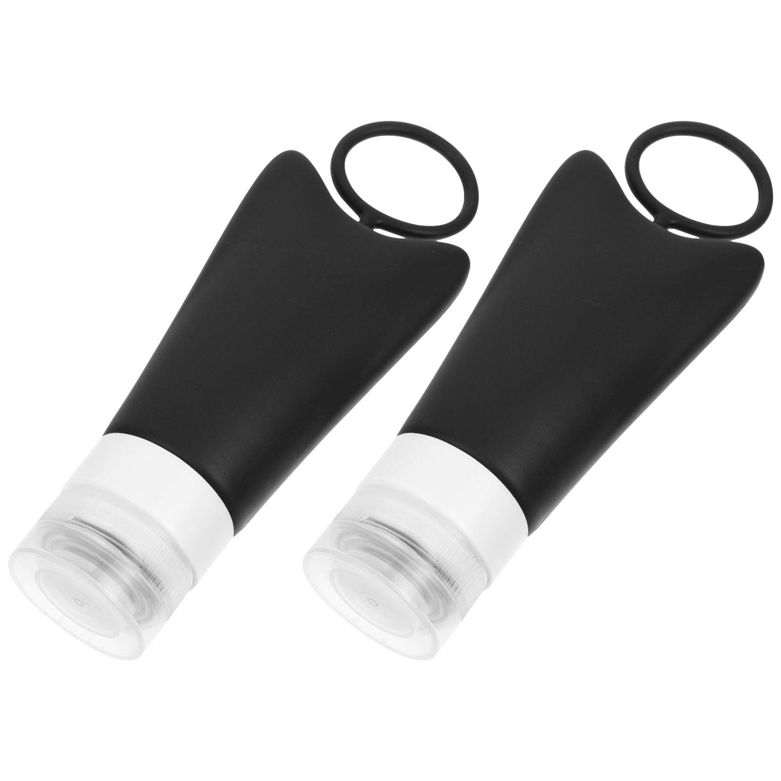 MILISTEN 2 Pack Travel Silicone Keychain Bottles - Leakproof Squeeze Containers with Flip Top Cap, Refillable Mini Bottles for Shampoo, Conditioner & Body Wash (Black) - Perfect for Gym, Travel & Outdoor Activities
