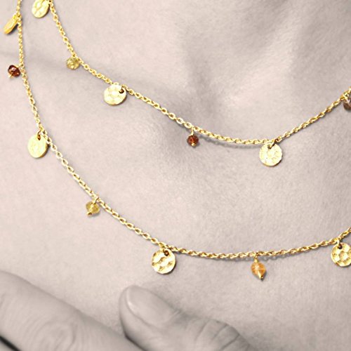 14K Gold Multistone Necklace for Women - Elegant Layered Pendant with Diamond & Gemstones - Perfect for Weddings, Parties & Everyday Wear