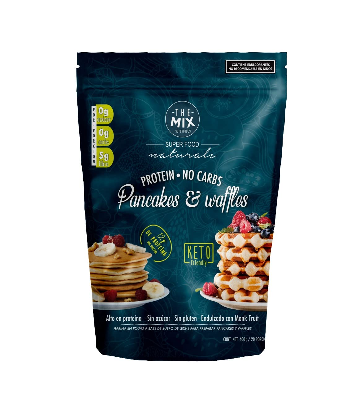 Keto Pancake & Waffle Mix - Zero Carb, Sugar Free, Gluten Free, Nut Free - 15g Protein & 10g Fiber per Serving - Monk Fruit Sweetened - 20 Servings (400g) - Perfect for Low Carb Breakfast & Ketogenic Diet