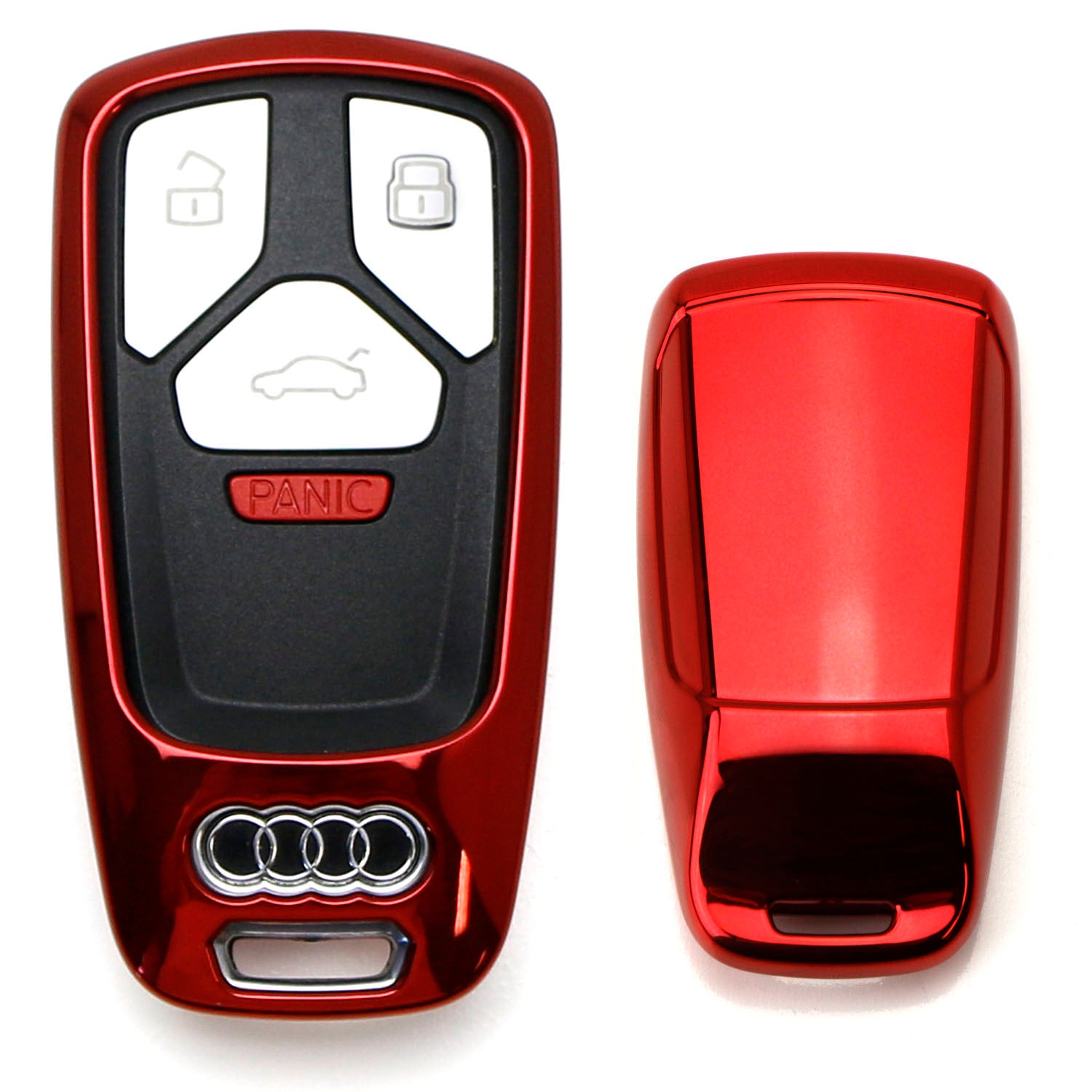 Premium Chrome Red TPU Key Fob Cover Case for 2017-2023 Audi A4 A5 Q7 & 2016-2023 TT - Durable Smart Key Protector with Perfect Fit - Protect Your Car Keys from Scratches and Drops
