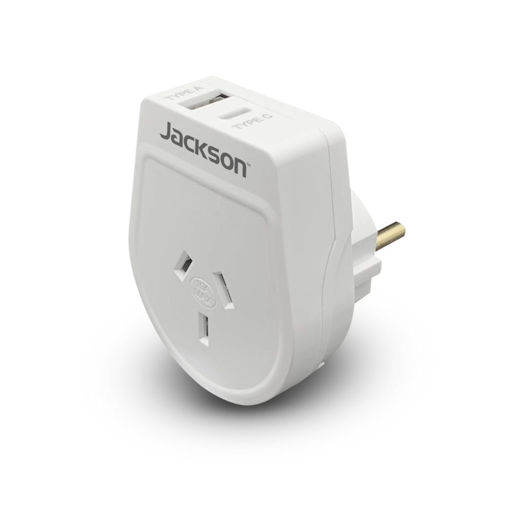 Jackson Outbound Slim USB A & C Travel Adapter - Dual Port Fast Charging for iPhone, Android, Laptop - AUS to EU Plug Converter for Europe Travel, Hotels, Business Trips