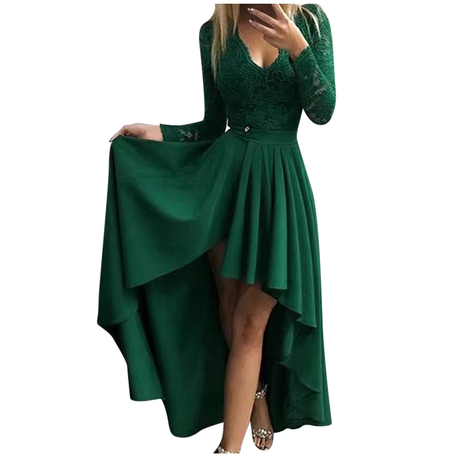 IHGTZS Women's Floral Lace Party Dress - Elegant Swing Prom Evening Gown for Wedding, Cocktail & Formal Events (Green, Size S)