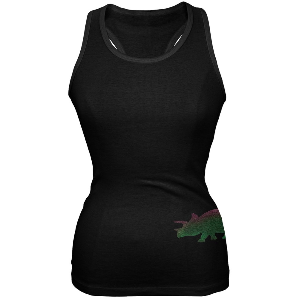 Vintage Triceratops Dinosaur Distressed Black Soft Juniors Tank Top - Casual Streetwear & Graphic Tee for Women's Summer Outfits