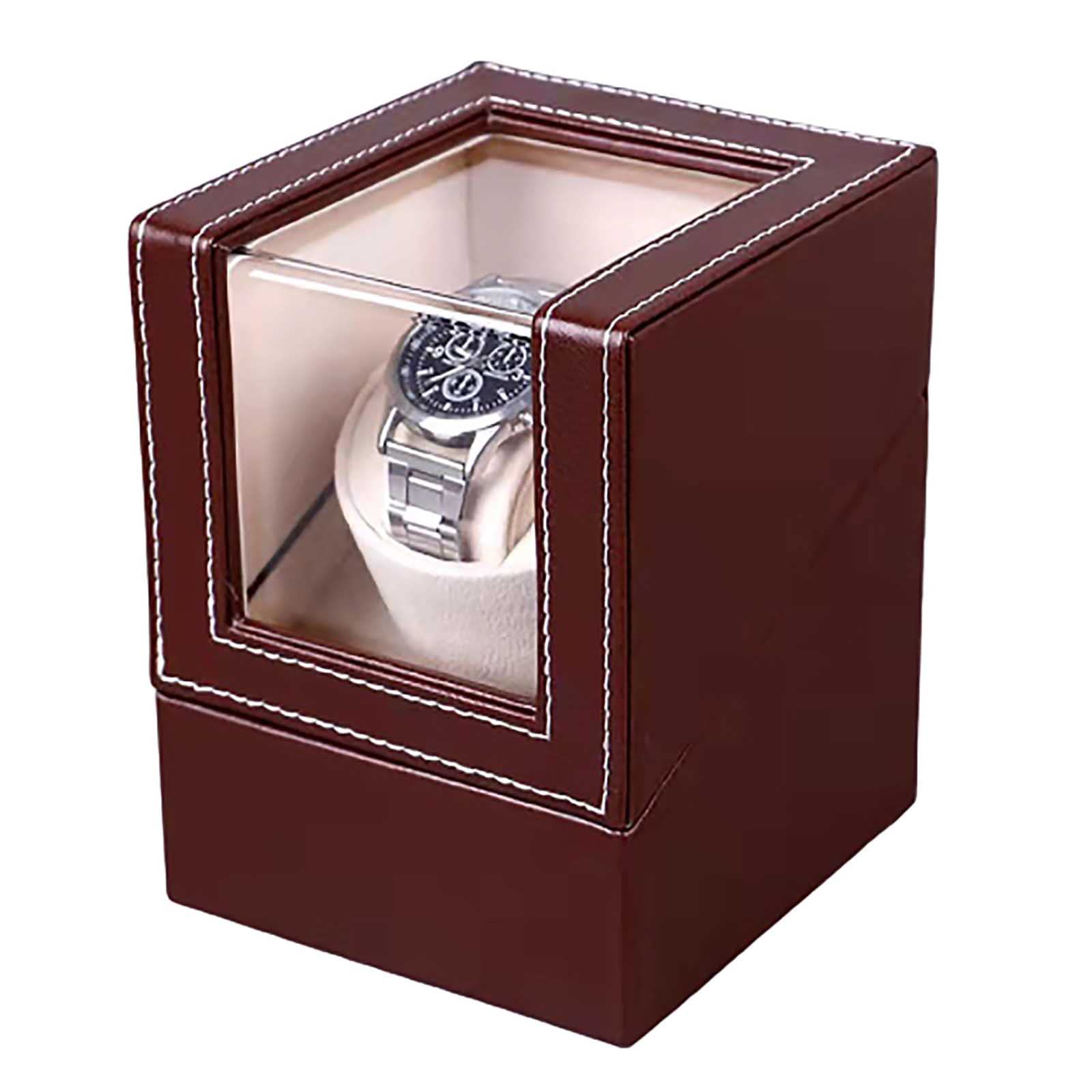MAHWTF Automatic Watch Winder Box - Luxury Watch Storage Case for Men & Women with 4 Watch Capacity, Silent Japanese Motor (Brown) - Perfect for Watch Collectors & Display in Bedroom, Office or Travel