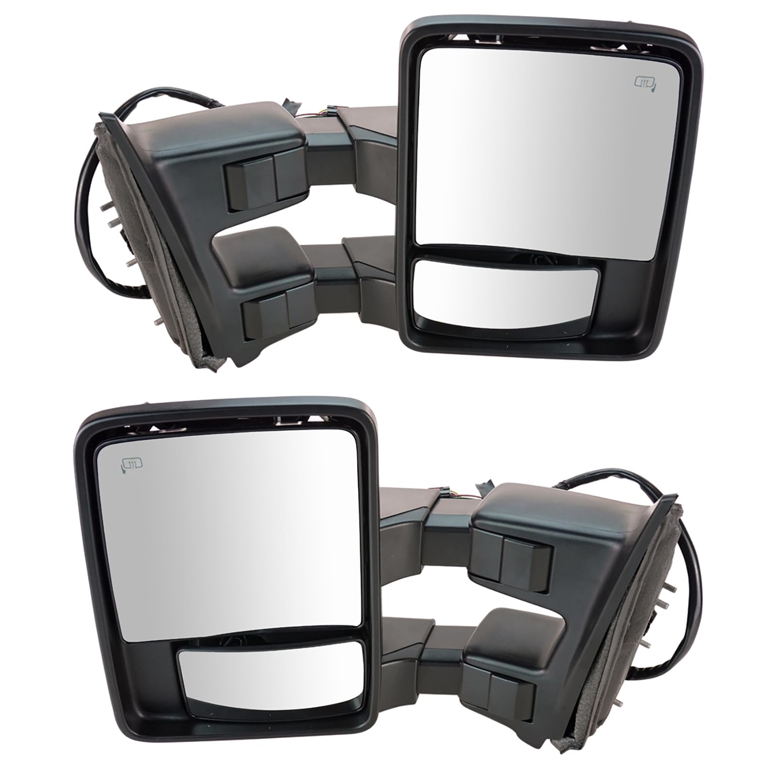 Ford F-150 Trail Ridge Power Folding Heated Tow Mirrors with Turn Signal - Smooth Black Pair for Enhanced Towing & Night Driving Safety