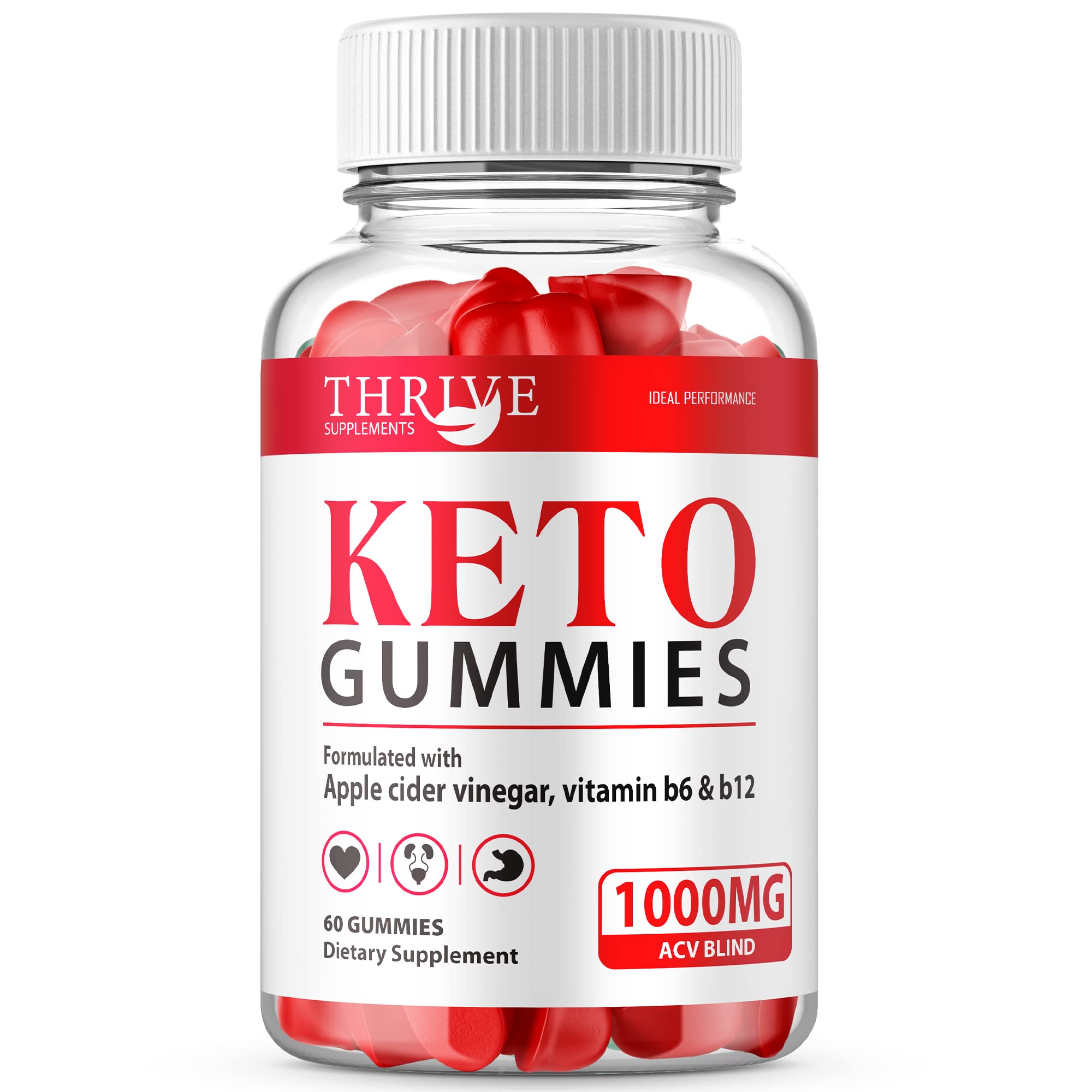 IDEAL PERFORMANCE Thrive Ketos ACV Gummies - Keto-Friendly Apple Cider Vinegar Gummy Bears (60 Count) for Weight Management & Energy Boost | Perfect for Keto Diet, Low-Carb Lifestyle & On-the-Go Wellness