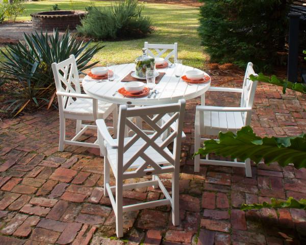 Polywood Black Chippendale 5-Piece Outdoor Dining Set - Round Arm Chairs for Patio, Garden & Backyard - Weather-Resistant & Durable Furniture