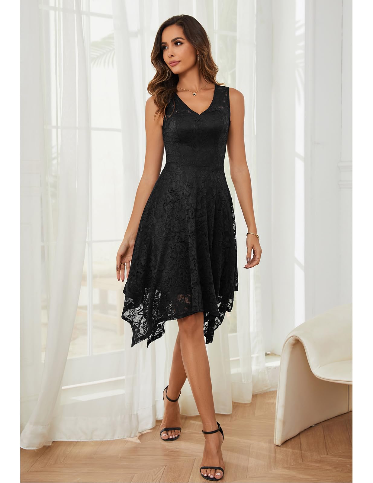 Meetjen Women's Elegant Lace Cocktail Party Dress 2025 - Handkerchief Hem Formal Gown for Wedding Guest, Bridesmaid & Prom | Perfect for Evening Galas, Cocktail Receptions & Special Occasions