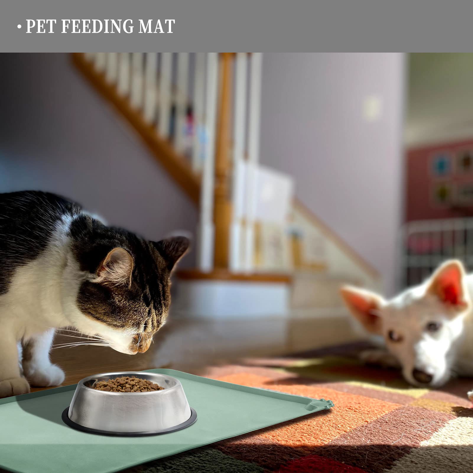 **Waterproof Pet Feeding Mat with High Raised Edges - Heavy Duty Non-Slip Placemat for Cat & Dog Bowls - BPA-Free, Spill-Proof Food Mat for Messy Drinkers - Protects Floors from Water & Food Spills - Ideal for Kitchen, Crate, or Outdoor Use**