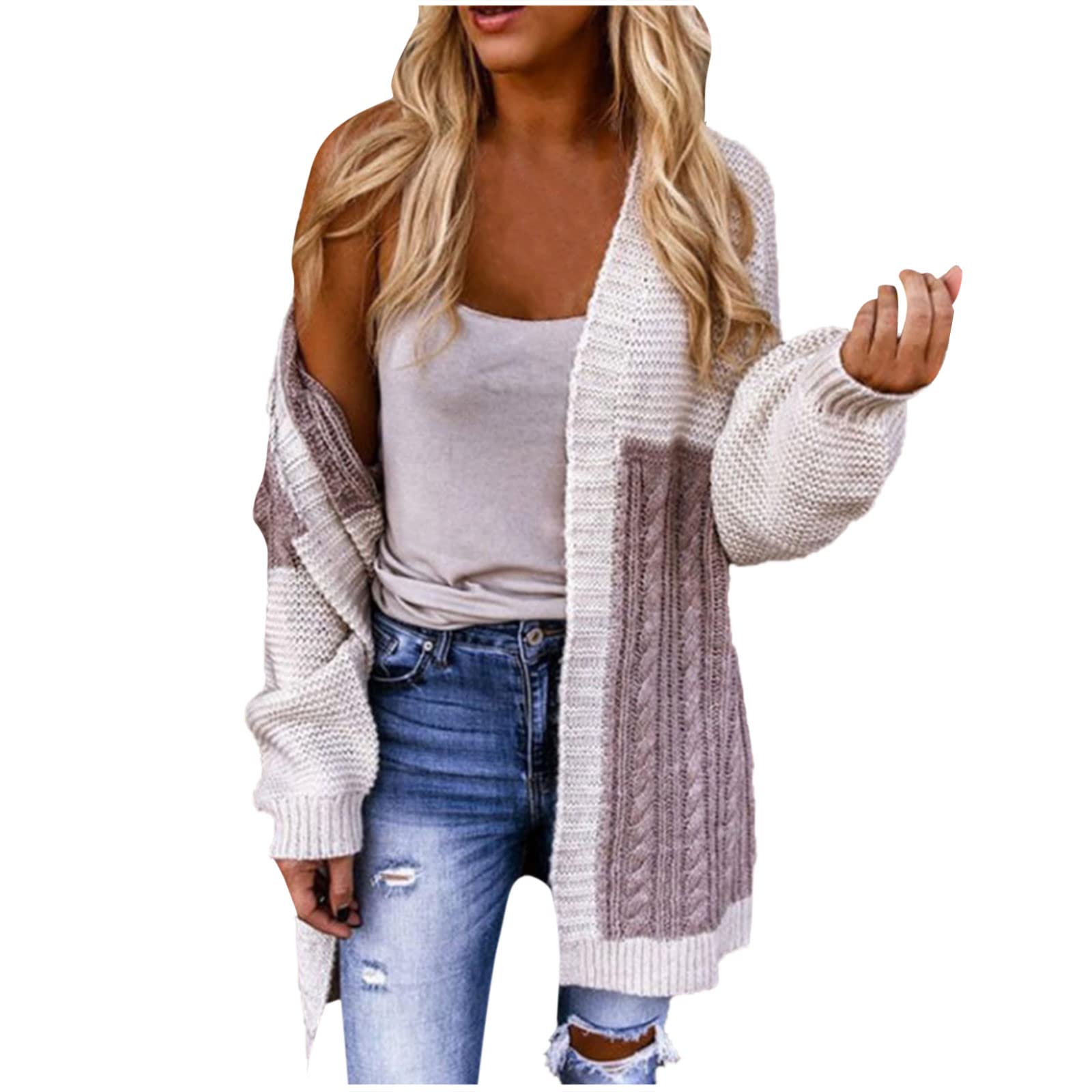 Women's Oversized Waffle Knit Cardigan - Chunky Open Front Tunic Sweater Coat for Casual Wear, Office, and Fall Fashion